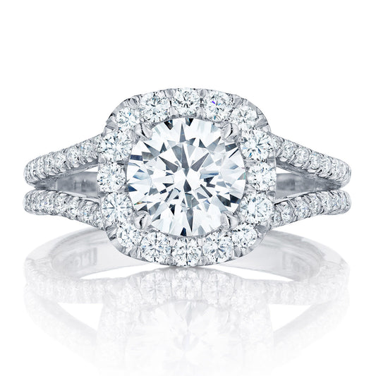 Tacori 18K White Gold Round with Cushion Bloom Engagement Ring