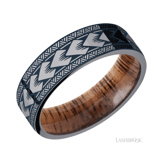 Lashbrook Flat/Tantalum Band with pattern featuring a Koa sleeve