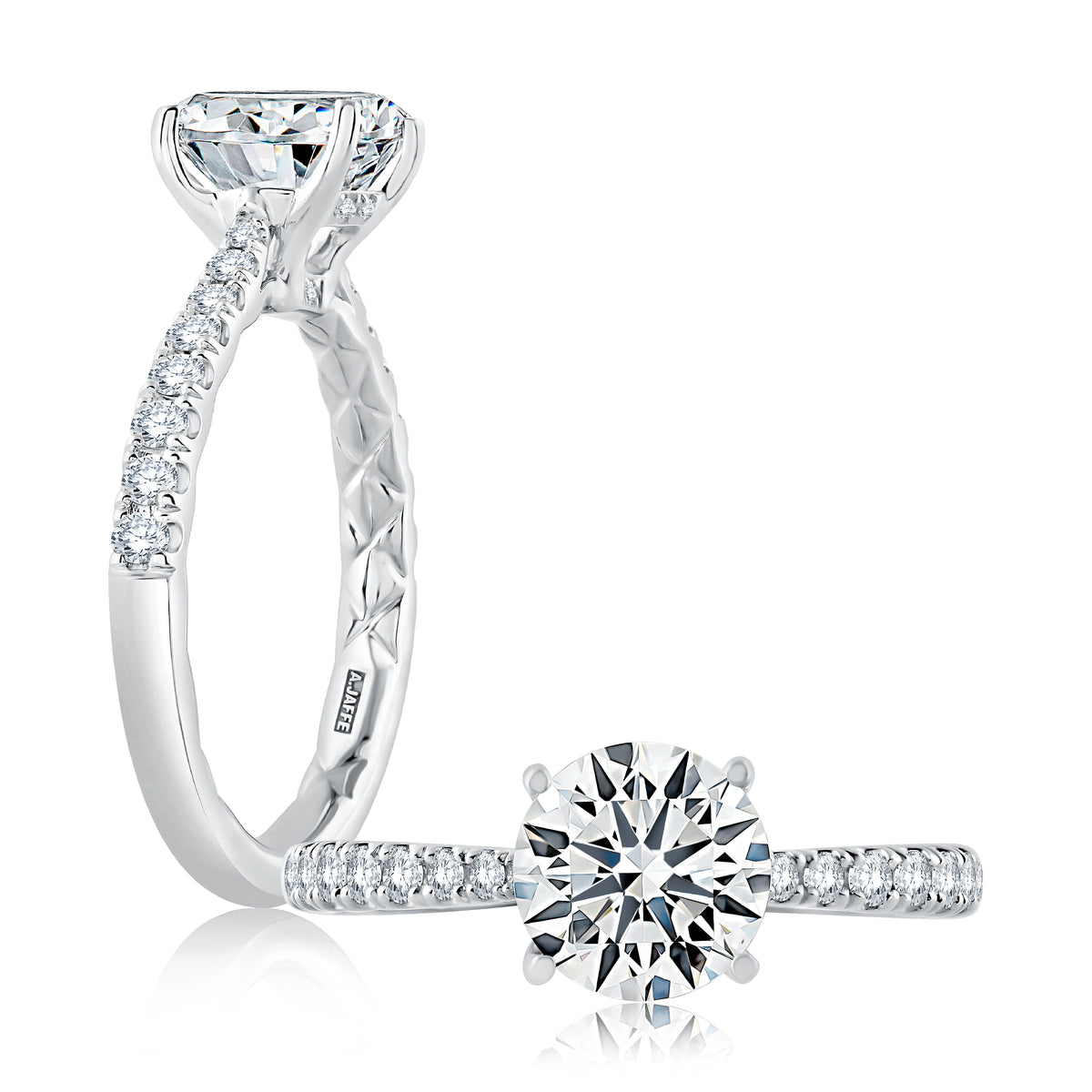 Tapered Diamond Pavé Engagement Ring with Quilts® Interior
