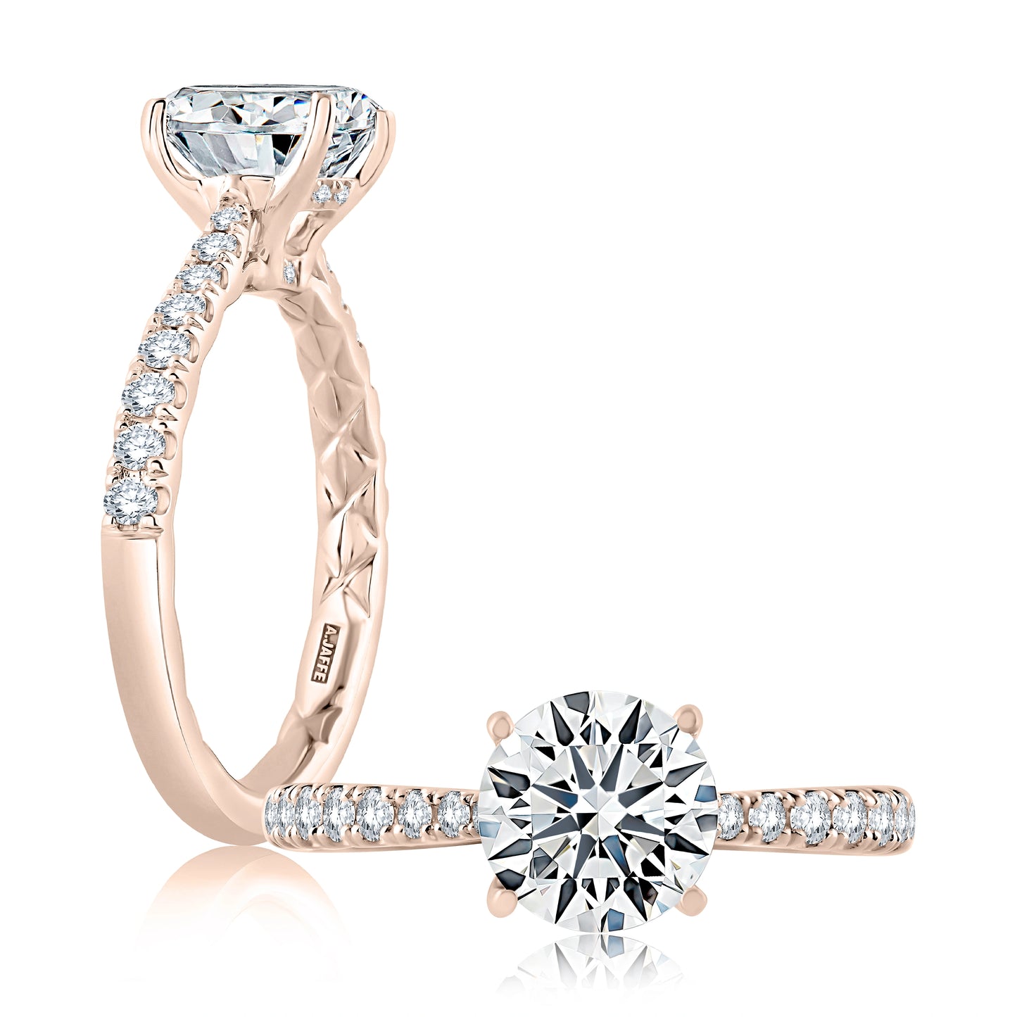 Tapered Diamond Pavé Engagement Ring with Quilts® Interior