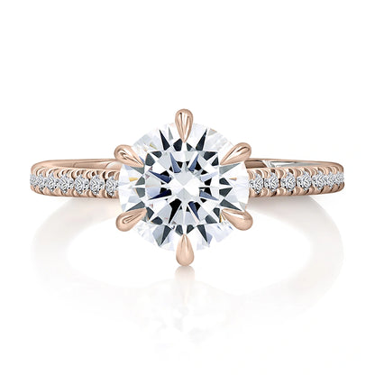 Round Six-Prong Pavé Diamond Engagement Ring