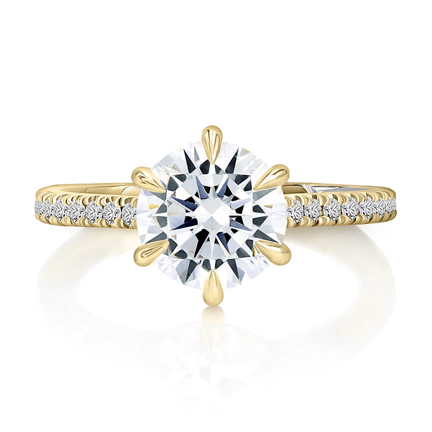 Round Six-Prong Pavé Diamond Engagement Ring