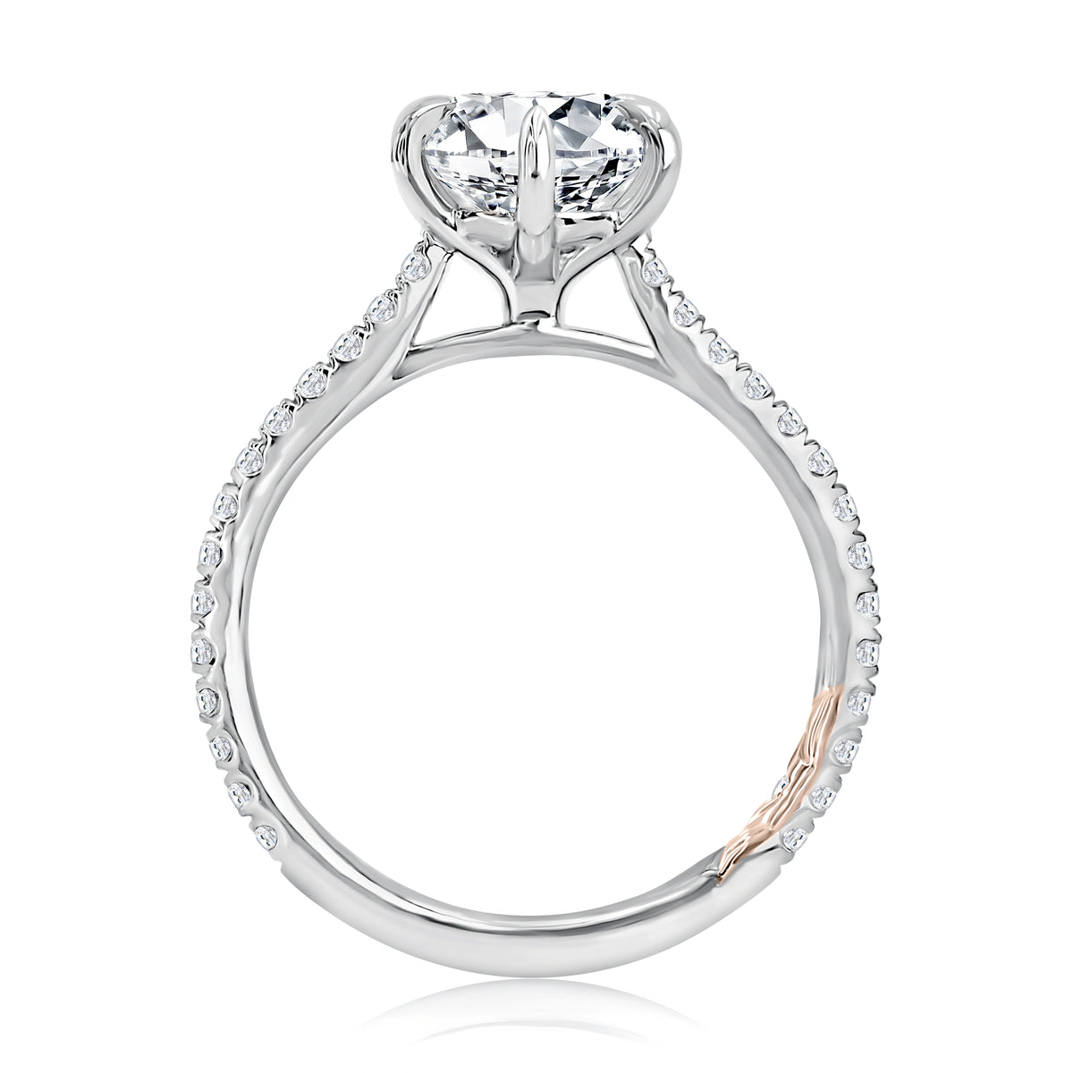 Round Six-Prong Pavé Diamond Engagement Ring