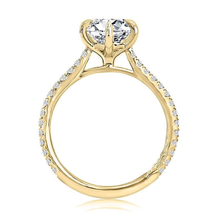 Round Six-Prong Pavé Diamond Engagement Ring