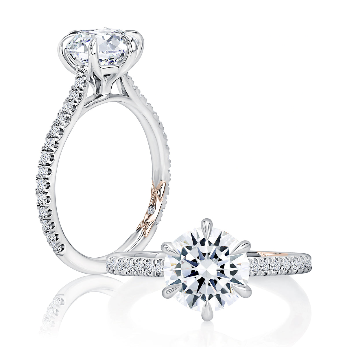 Round Six-Prong Pavé Diamond Engagement Ring