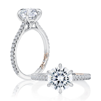 Round Six-Prong Pavé Diamond Engagement Ring