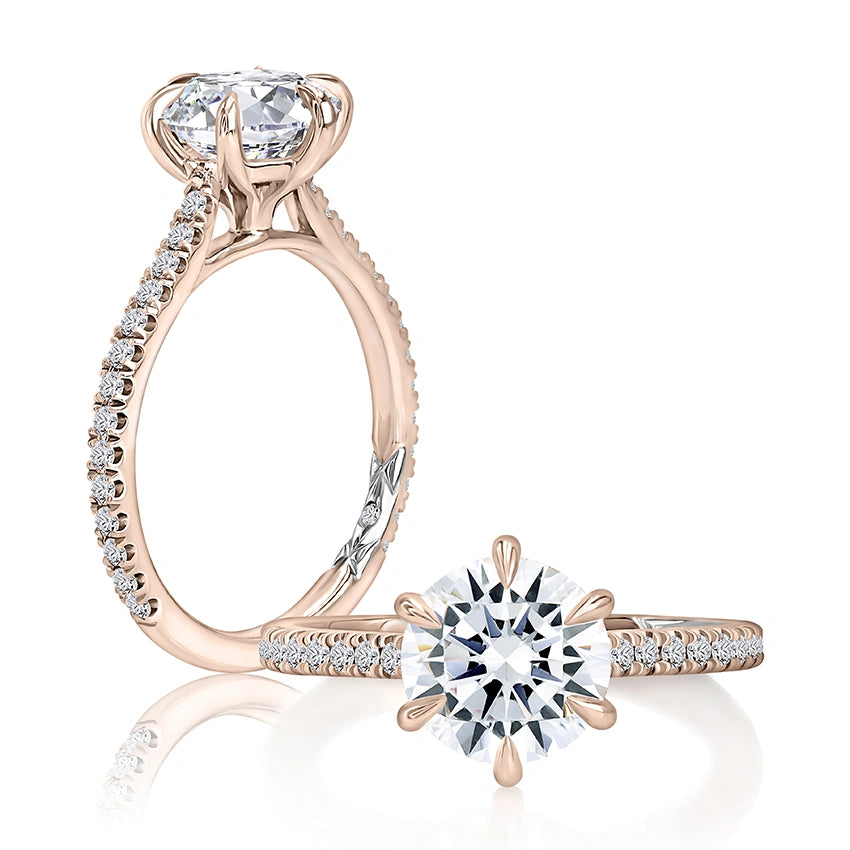 Round Six-Prong Pavé Diamond Engagement Ring
