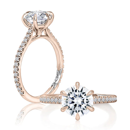 Round Six-Prong Pavé Diamond Engagement Ring