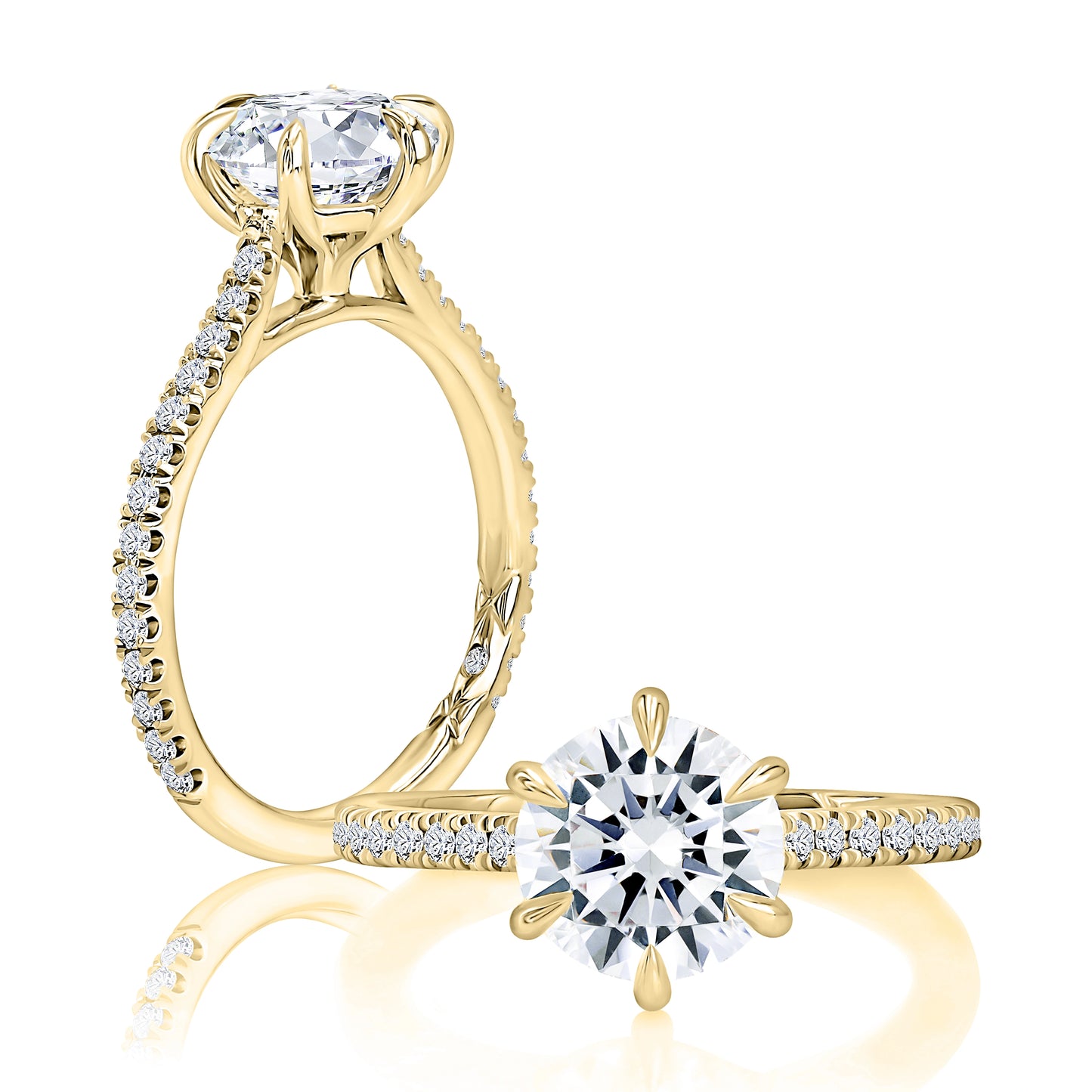 Round Six-Prong Pavé Diamond Engagement Ring
