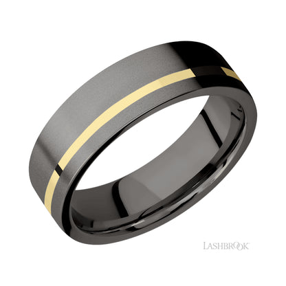 Lashbrook Flat/Tantalum Noir Band with inlay of 14K Yellow Gold