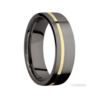 Lashbrook Flat/Tantalum Noir Band with inlay of 14K Yellow Gold