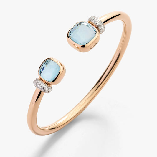 Pomellato Sky Blue Topaz With Diamond Stations Classic And Petite Nudo Bangle Bracelet