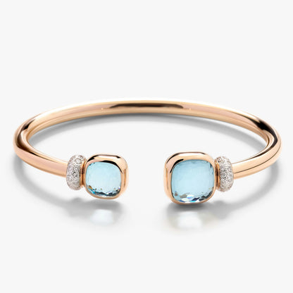 Pomellato Sky Blue Topaz With Diamond Stations Classic And Petite Nudo Bangle Bracelet
