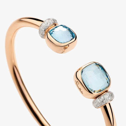 Pomellato Sky Blue Topaz With Diamond Stations Classic And Petite Nudo Bangle Bracelet
