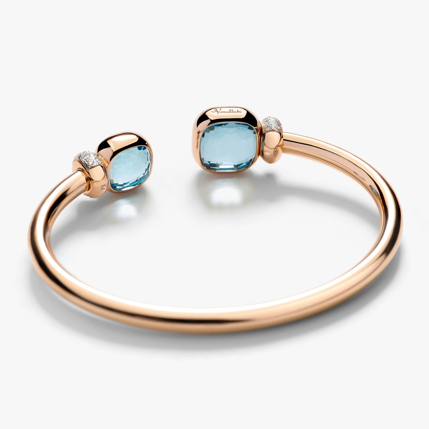 Pomellato Sky Blue Topaz With Diamond Stations Classic And Petite Nudo Bangle Bracelet