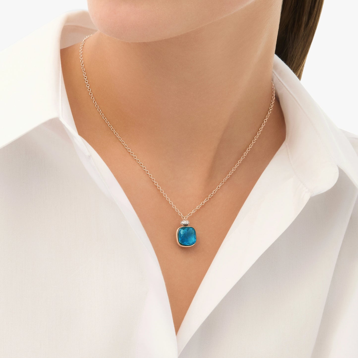 Pomellato Nudo Classic London Blue Topaz W/Diamond Station Pendant