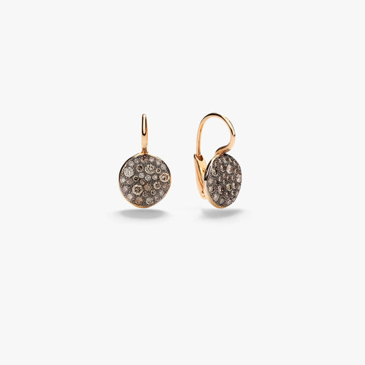 Pomellato Sabbia Round Disc Drop Brown Diamond Earrings