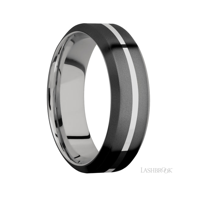 Lashbrook High Bevel/Zirconium Band with one inlay of Palladium Silver