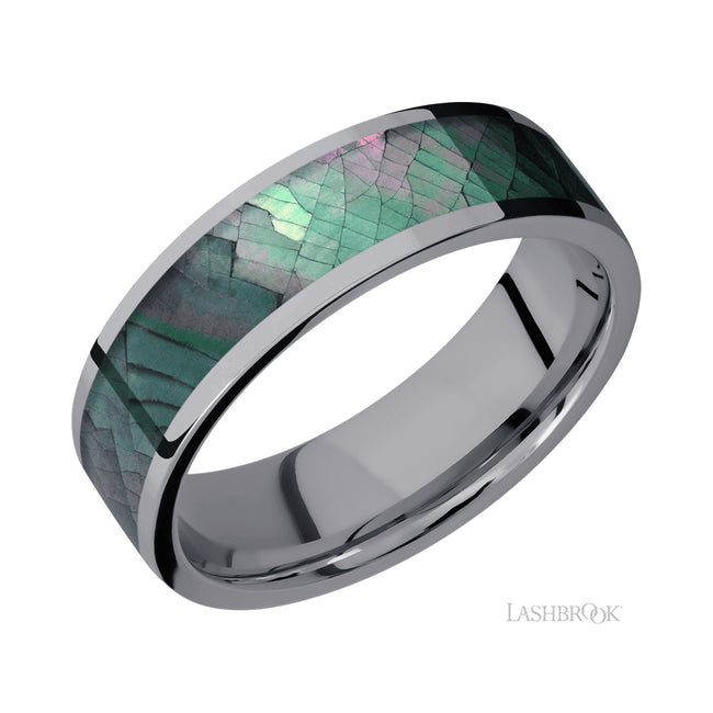 Lashbrook Flat/Tantalum Band with one inlay of Black Mother of Pearl