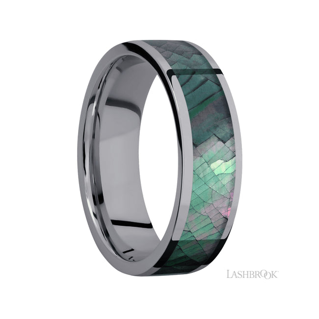 Lashbrook Flat/Tantalum Band with one inlay of Black Mother of Pearl