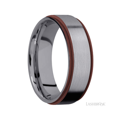 Lashbrook Flat Grooved Edges/Tantalum Band with two inlays of Crimson