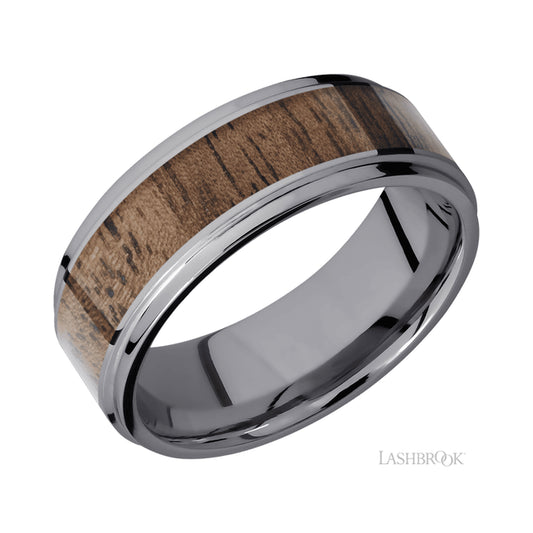 Lashbrook Flat Grooved Edges/Tantalum Band with Centered inlay of Walnut