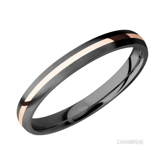 Lashbrook Domed/Zirconium Band with one inlay of 14K Rose Gold