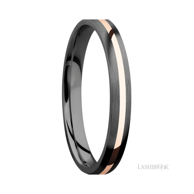Lashbrook Domed/Zirconium Band with one inlay of 14K Rose Gold