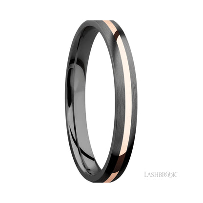 Lashbrook Domed/Zirconium Band with one inlay of 14K Rose Gold