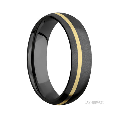 Lashbrook Domed/Zirconium Band with inlay of 14K Yellow Gold