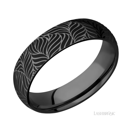 Lashbrook Domed/Zirconium Band with a laser carved Twisted Leaf pattern