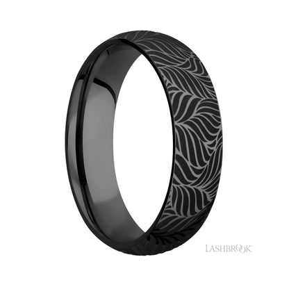 Lashbrook Domed/Zirconium Band with a laser carved Twisted Leaf pattern