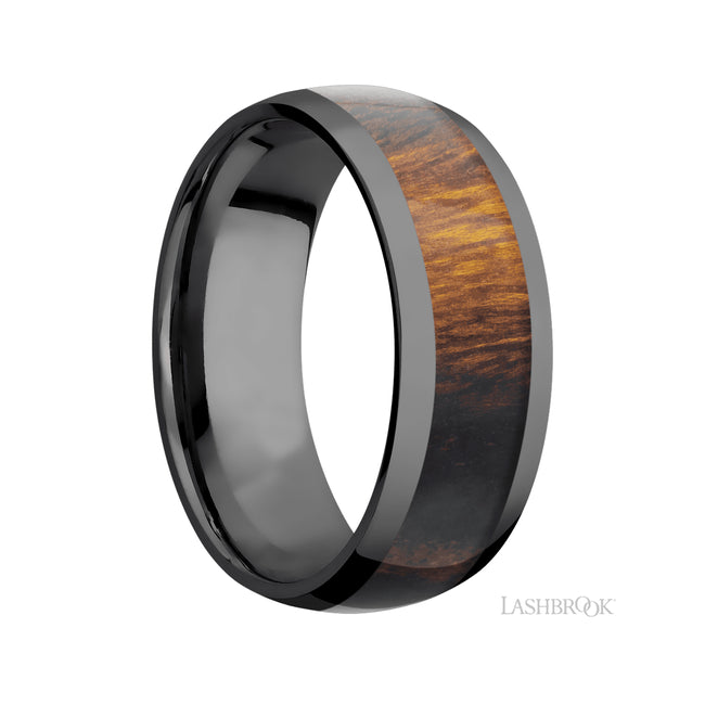 Lashbrook Domed/Zirconium Band with Centered inlay of Desert Iron Wood