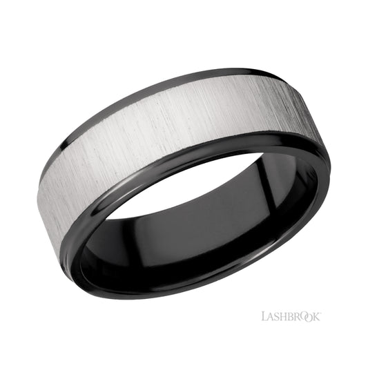 Lashbrook Flat Grooved Edges Zirconium Band