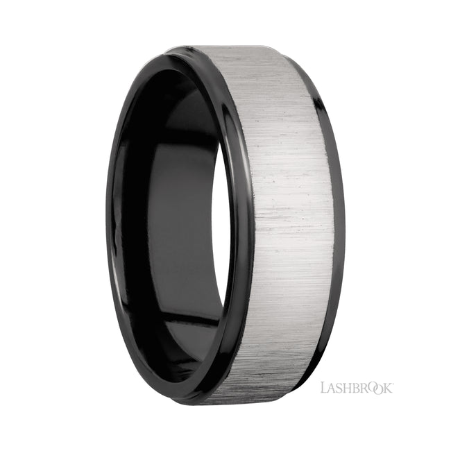 Lashbrook Flat Grooved Edges Zirconium Band