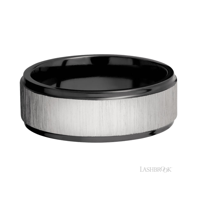 Lashbrook Flat Grooved Edges Zirconium Band