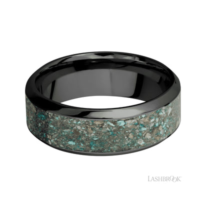 Lashbrook High Bevel/Zirconium Band with inlay of Ocean Jasper