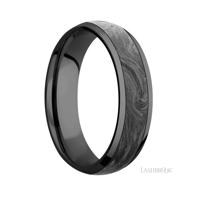 Lashbrook Domed/Zirconium Band with inlay of Forged Carbon Fiber