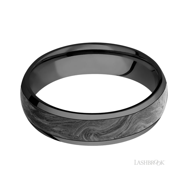 Lashbrook Domed/Zirconium Band with inlay of Forged Carbon Fiber