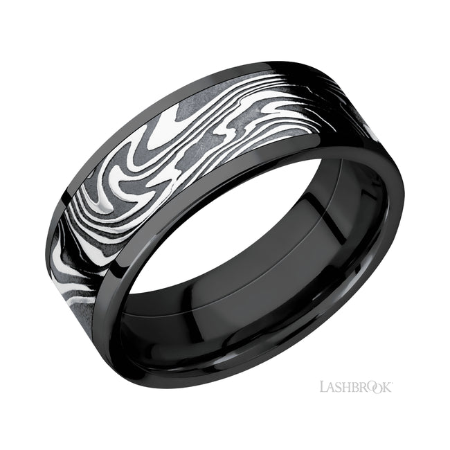 Lashbrook Flat/Zirconium Band with one mm Centered inlay of Kinetic