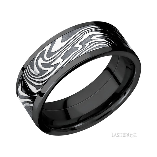 Lashbrook Flat/Zirconium Band with one mm Centered inlay of Kinetic
