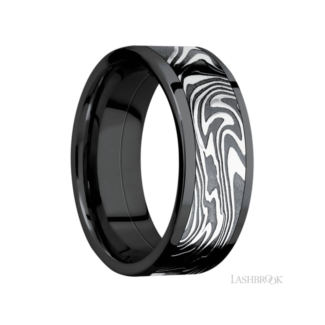 Lashbrook Flat/Zirconium Band with one mm Centered inlay of Kinetic