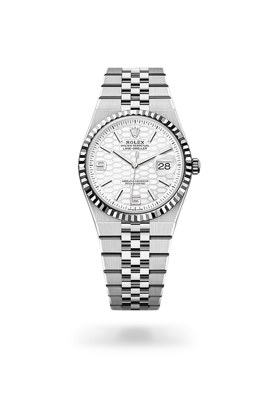 rolex Land-Dweller in White Rolesor - combination of Oystersteel and white gold, M127234-0001 - Lenox Jewelers