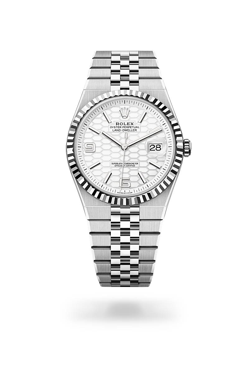 Rolex Land-Dweller in White Rolesor - combination of Oystersteel and white gold, M127334-0001 - Lenox Jewelers