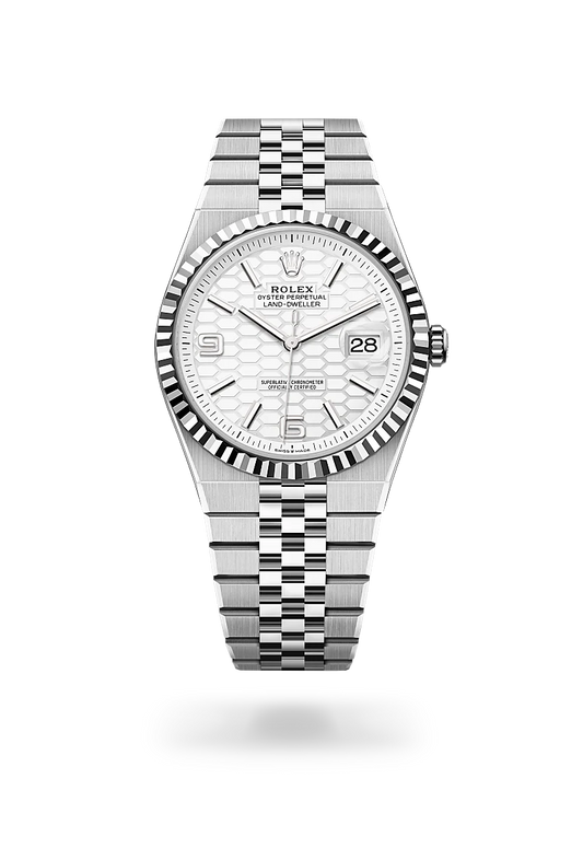 rolex Land-Dweller in White Rolesor - combination of Oystersteel and white gold, M127334-0001 - Lenox Jewelers