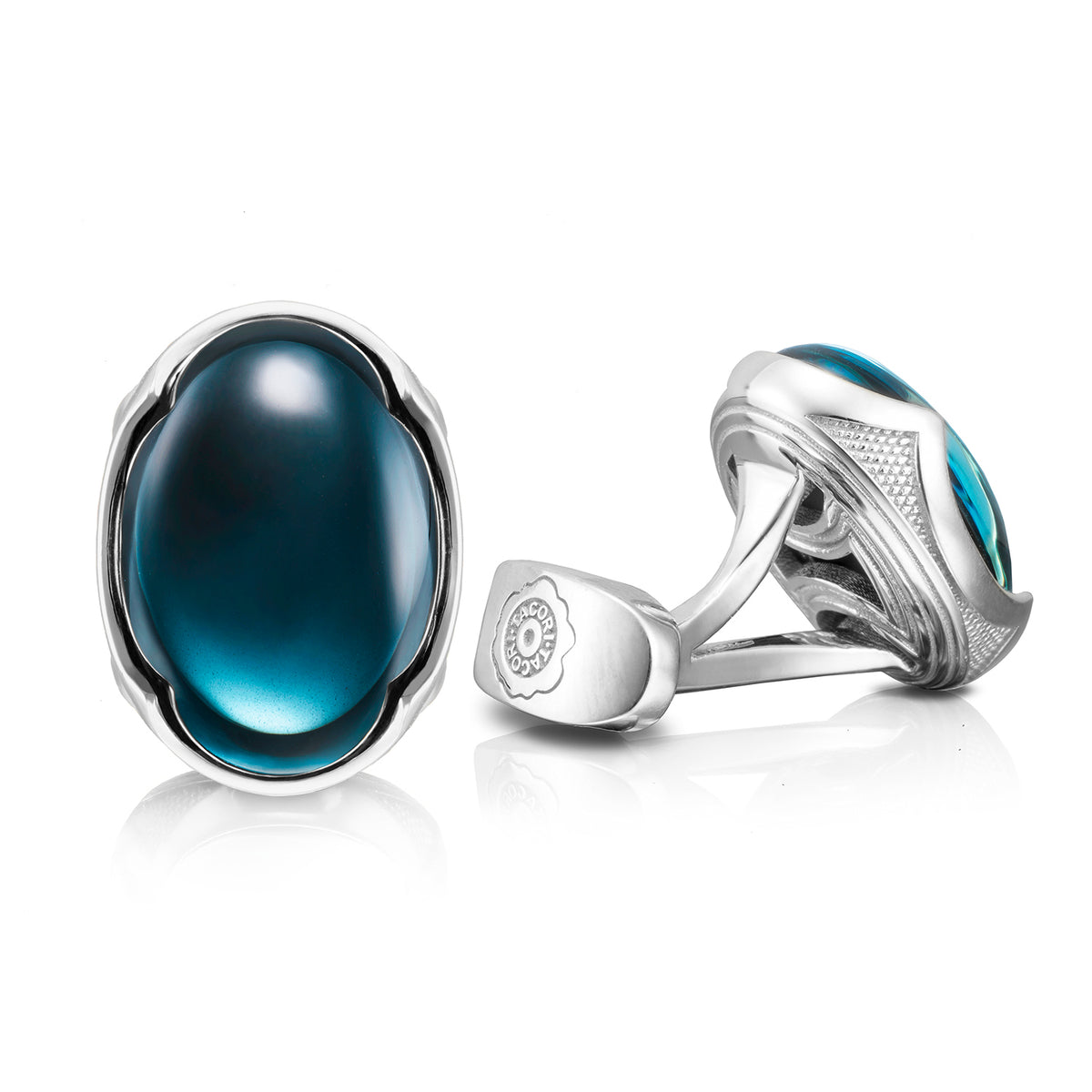Tacori Sterling Silver Hematite Retro Classic Oval Cobochon Cufflinks