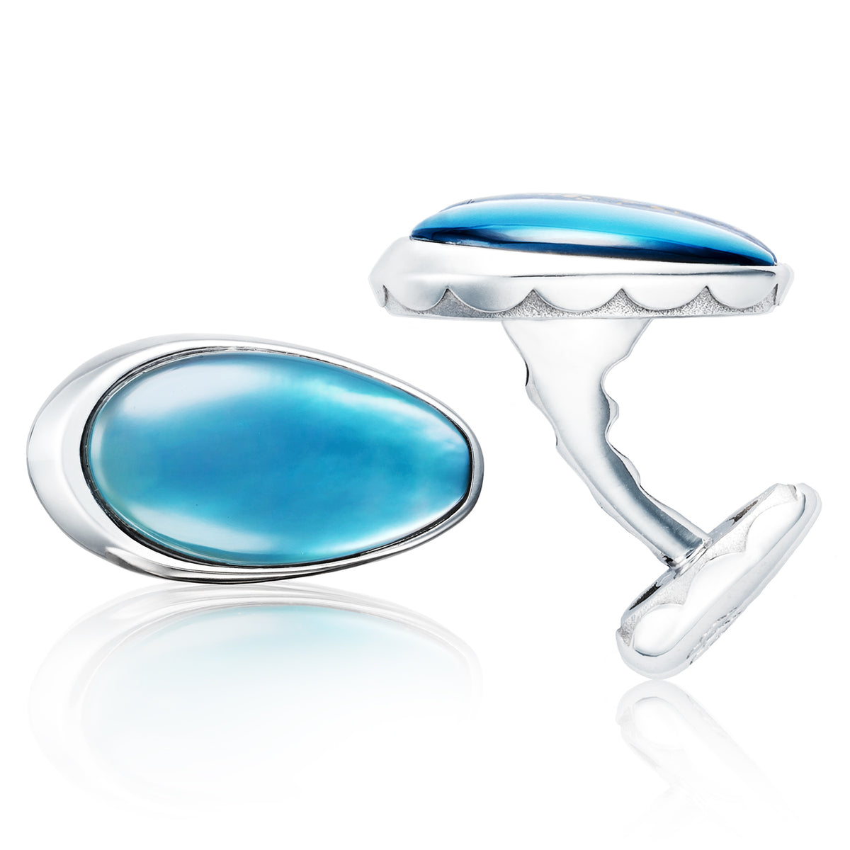 Tacori Sterling Silver Oval London Blue Topaz Over Mother of Pearl Cufflinks
