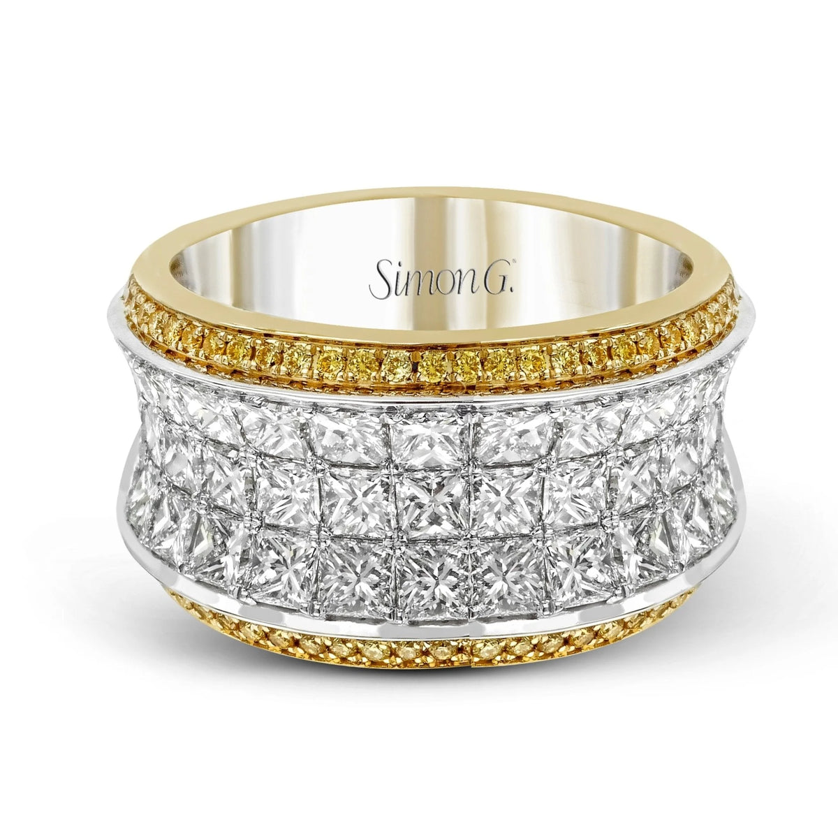 Simon G. Three-Row Princess & Yellow Diamond Ring