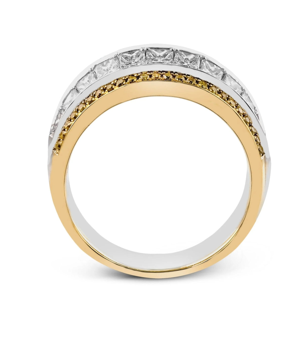 Simon G. Three-Row Princess & Yellow Diamond Ring