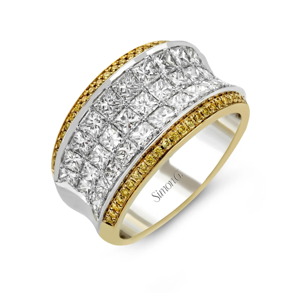 Simon G. Three-Row Princess & Yellow Diamond Ring